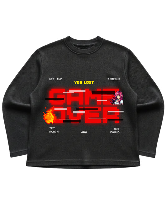 Black waffle knit oversized full-sleeve Front Design