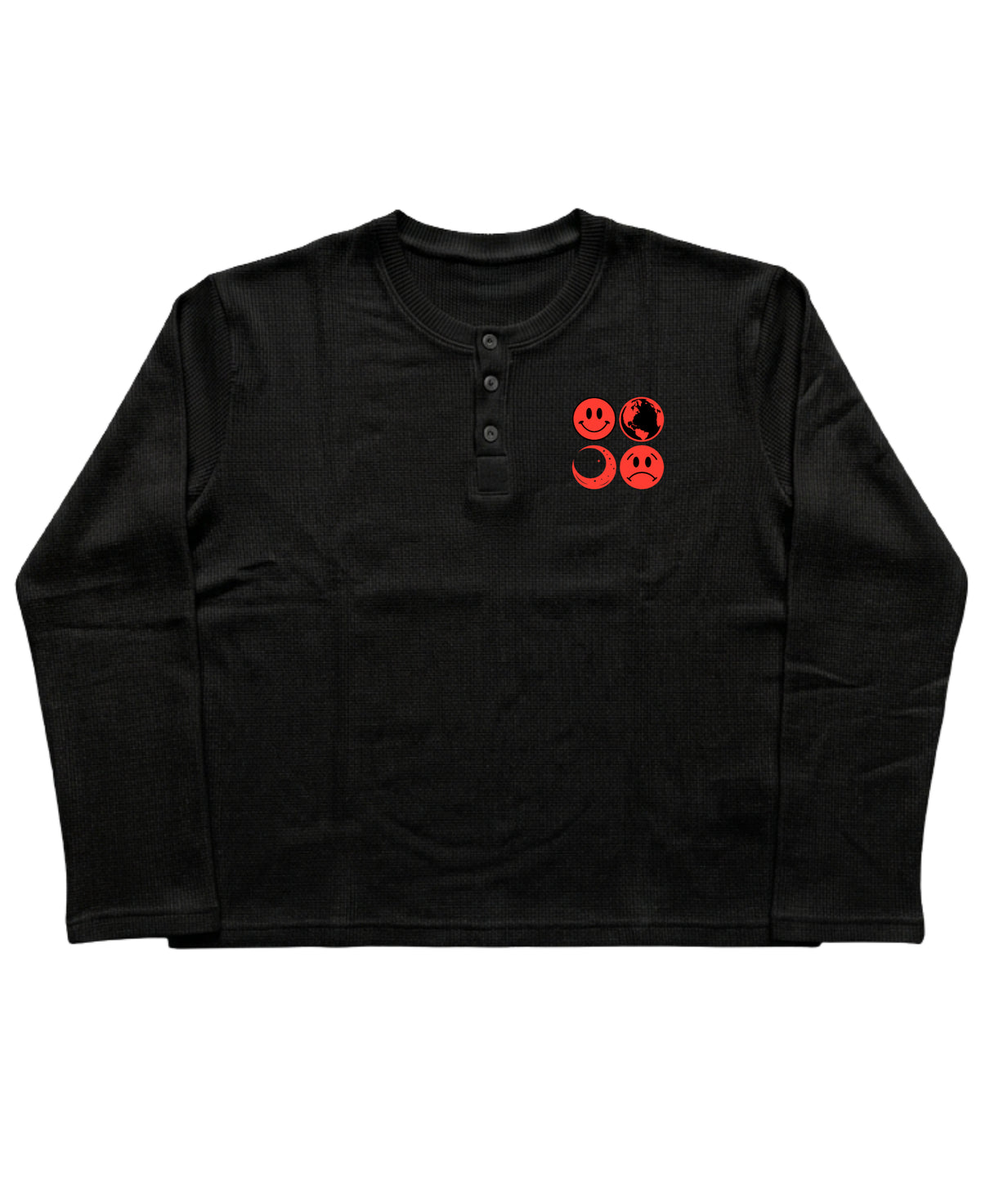 Black Henley waffle knit Front Design