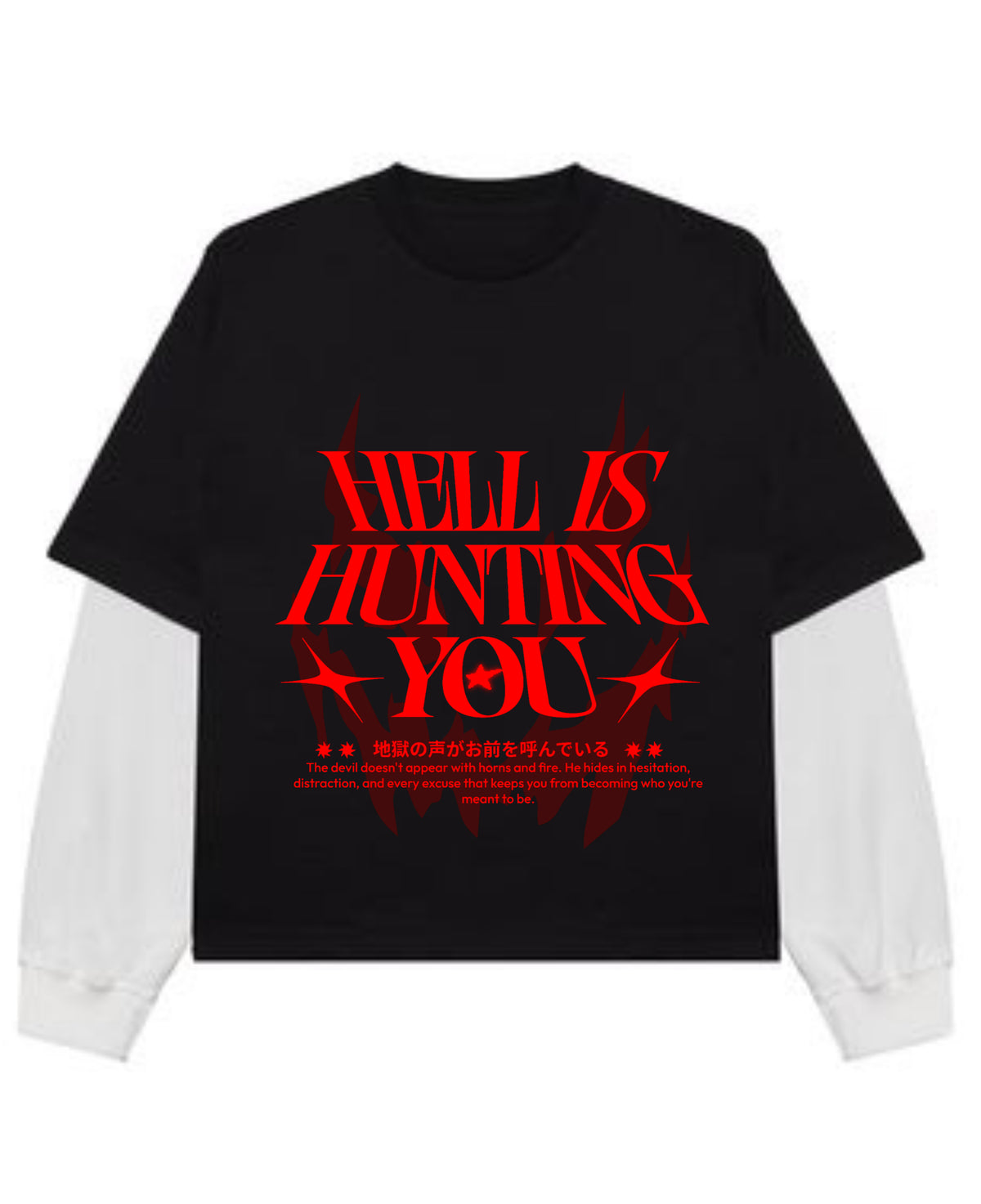 Black With White Sleeve Oversized Tee Front Design