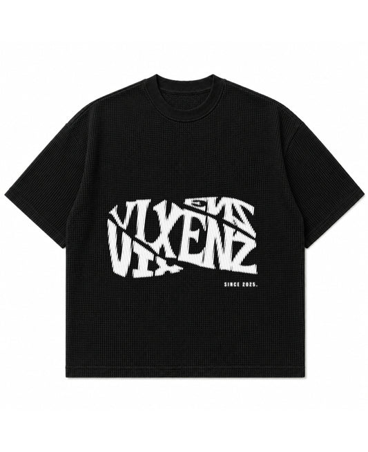 Black waffle boxy fit Front Design